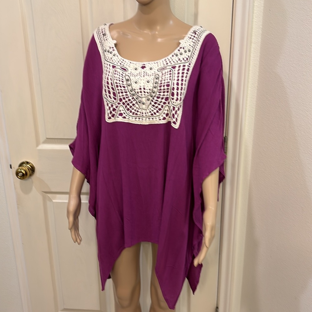 Umgee Purple Blouse with Batwing Sleeves and Bib Collar